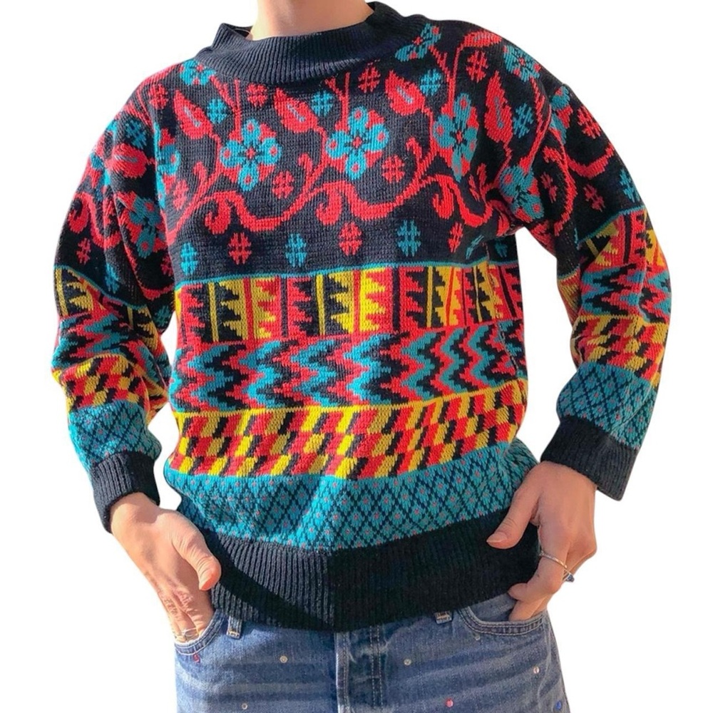 80s Vintage Colorful Patterned Sweater